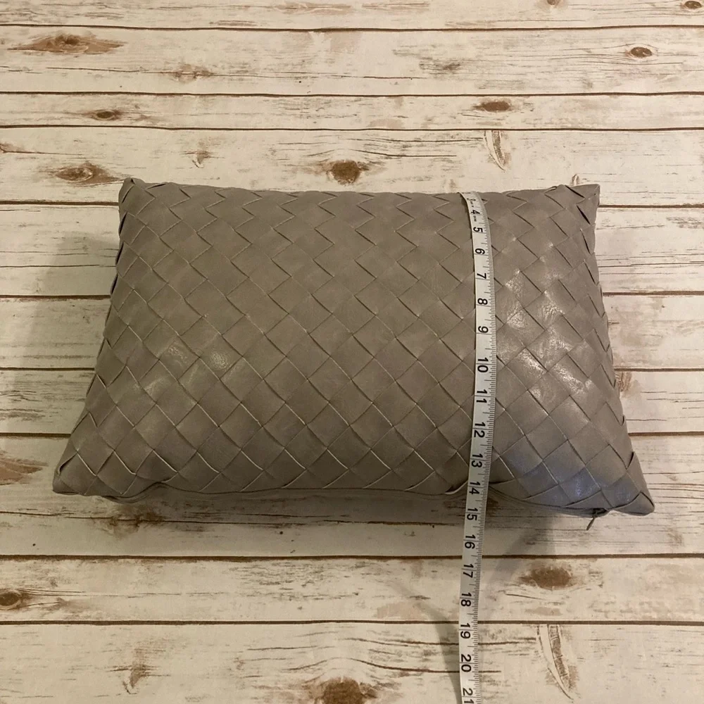 Frye Faux Leather Pillow Gray Woven 14 x 20 Decorative Lumbar Throw Pillow